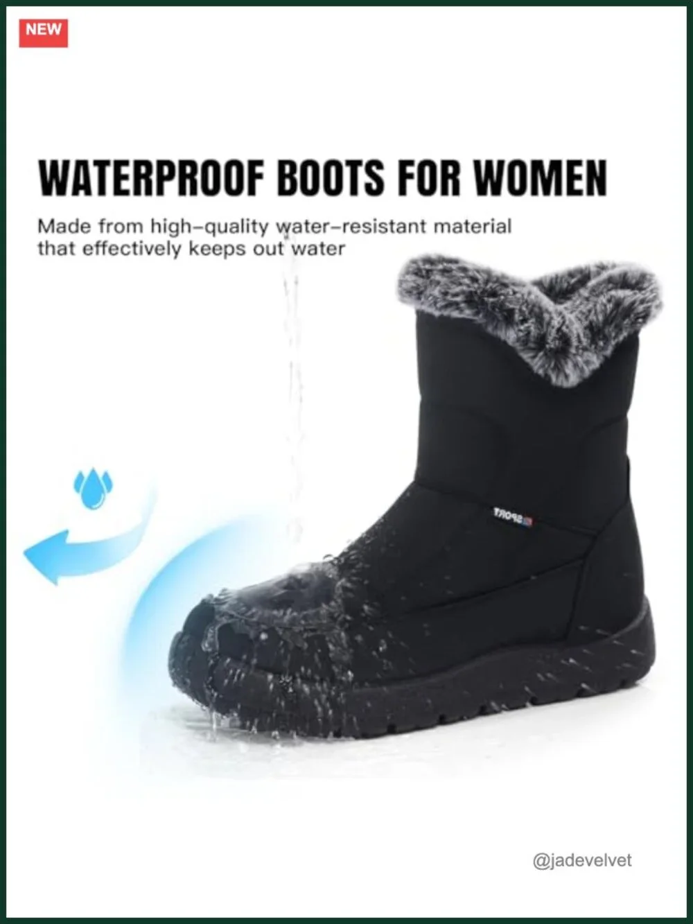 Women's Waterproof Fur-Lined Ankle Snow Boots Side Zipper Anti-Slip Winter